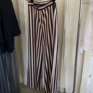 Beige and black striped pants.